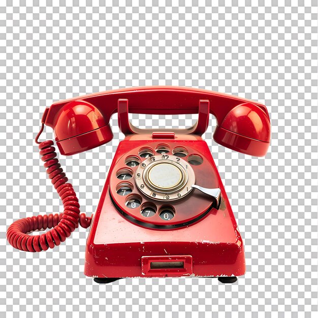 PSD isolated red vintage phone on transparent background ai generated