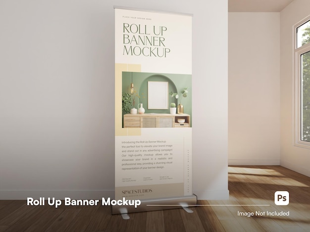 Isolated RollUp Banner Realistic Mockup at EyeLevel Setting