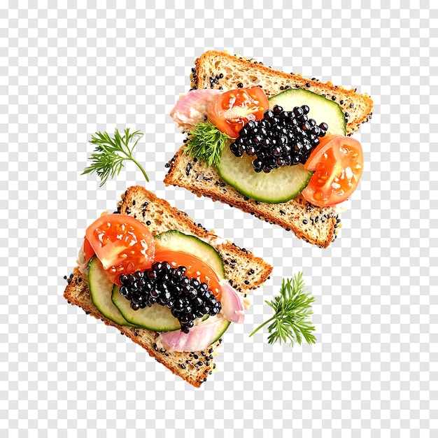 PSD isolated sandwiches with luxurious caviar on a transparent background for sophisticated menus