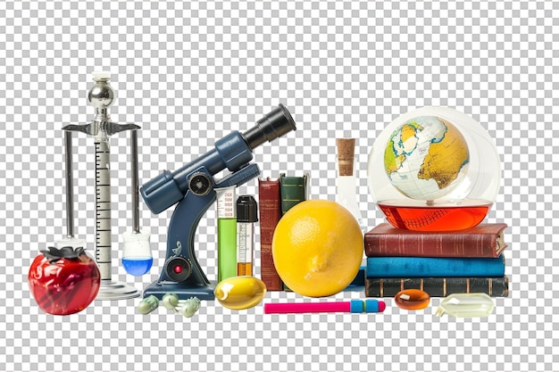 PSD isolated school science equipment on transparent background