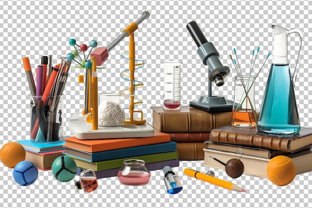 PSD isolated school science equipment on transparent background