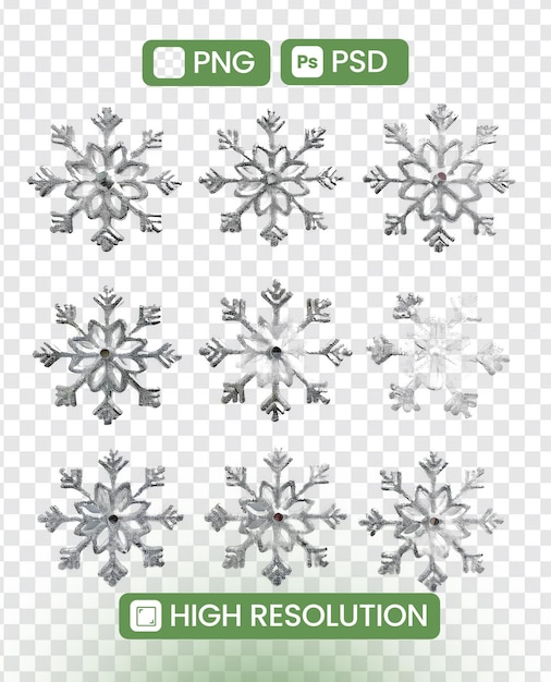 PSD isolated snowflakes png on transparent background delicate winter symbols illustration for design projects