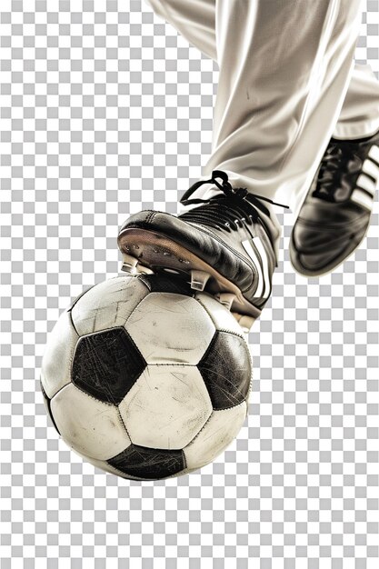 PSD isolated soccer players feet with ball against transparent background