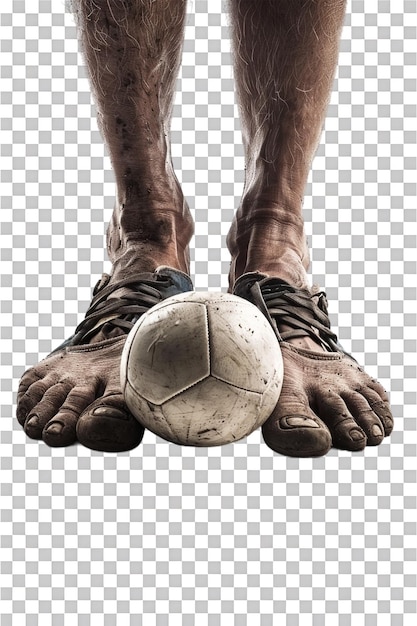 PSD isolated soccer players feet with ball against transparent background