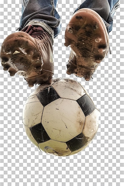 PSD isolated soccer players feet with ball against transparent background