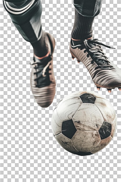 PSD isolated soccer players feet with ball against transparent background