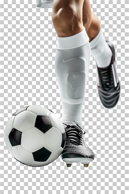 PSD isolated soccer players feet with ball against transparent background