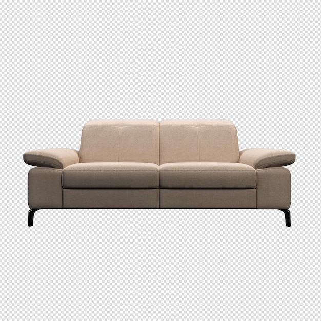 Isolated sofa isometric front view transparent