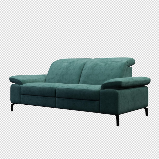 Isolated sofa isometric front view transparent