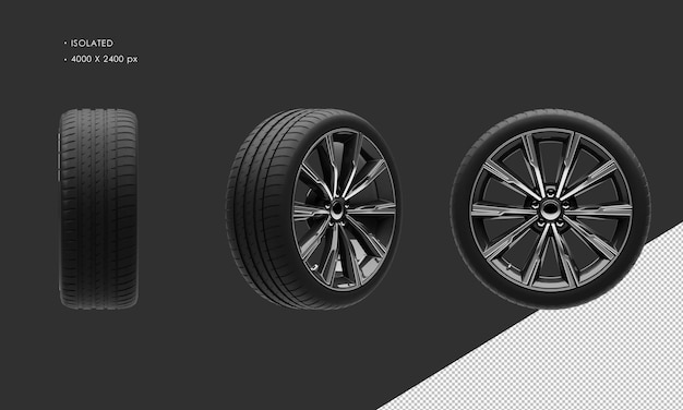 Isolated Super Sport Sedan City Car Black and Grey Chrome Wheel Rim and Tire