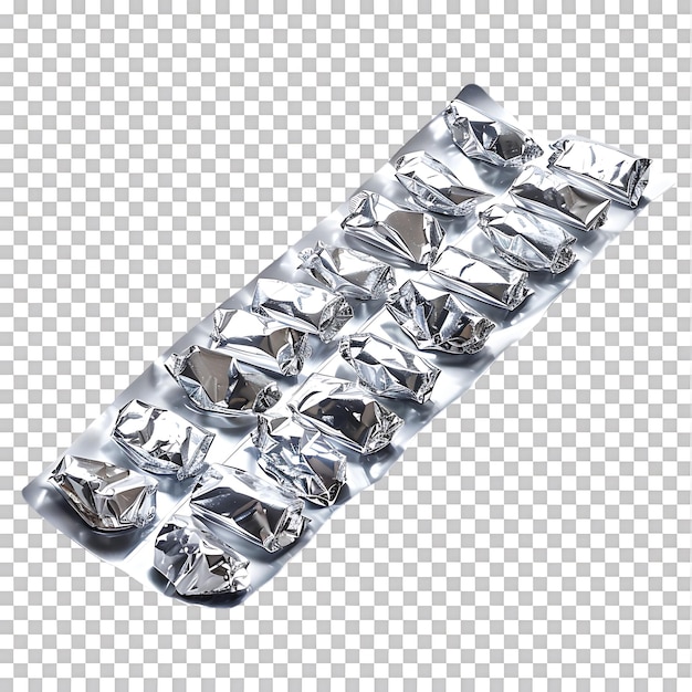 Isolated tablets in aluminum foil strip over transparent background Ai generated