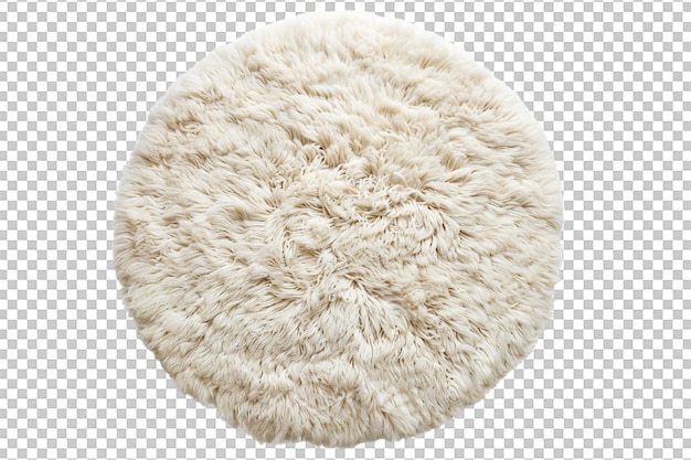 PSD isolated top view of a white fluffy round floor carpet