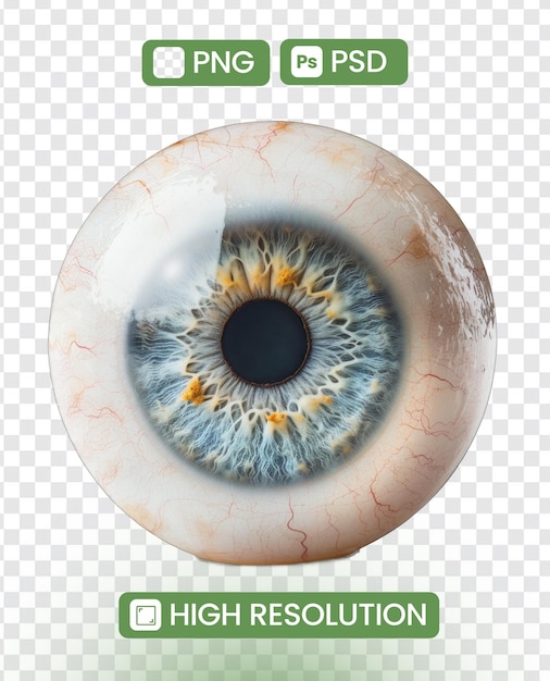 PSD isolated transparent background with a realistic eyeball symbol of awareness and observation concept