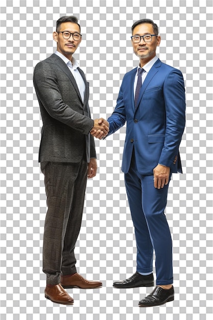 PSD isolated two businessmen handshake against transparent background