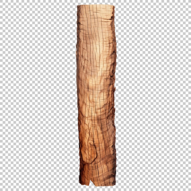 PSD isolated vertical tree log with worn bark isolated on transparent background