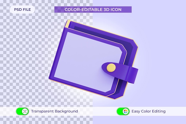 Isolated wallet cartoon illustration 3d rendering icon design