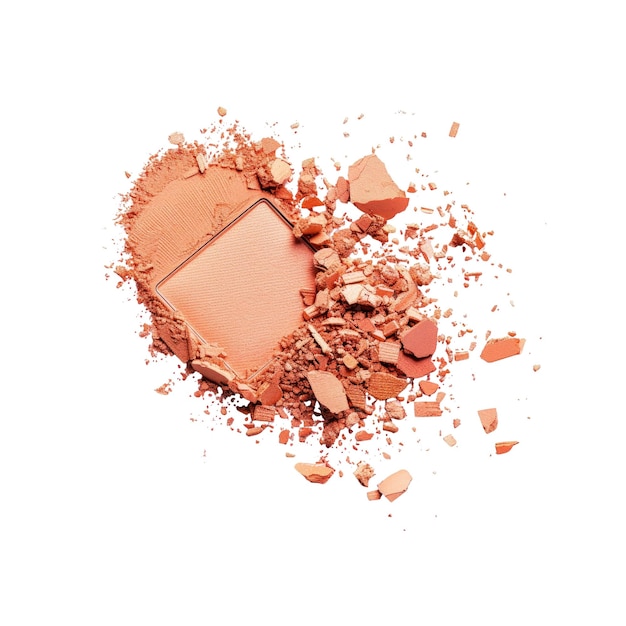 PSD isolated warmtoned makeup crushed into pieces on a white background