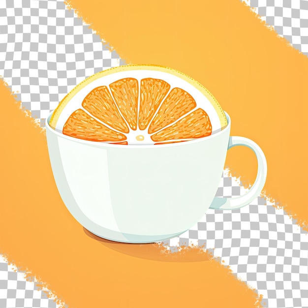 PSD isolated white cup with orange slice on transparent background