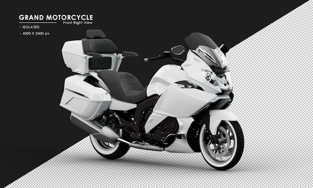 Isolated White Grand Motorcycle From Front Right View