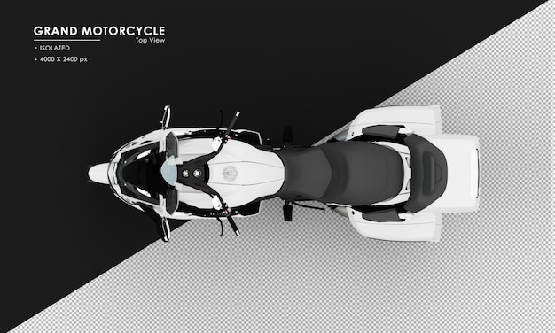 PSD isolated white grand motorcycle from top view