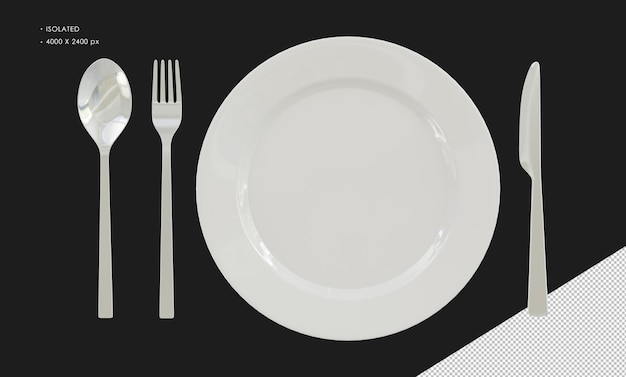 Isolated White Plate with Silver Spoon Fork and Knife