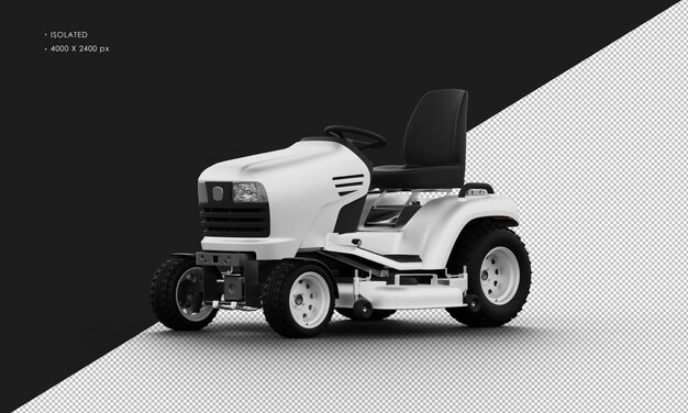 Isolated white Titanium Metal Matte Modern Lawn Mower from Left Front View