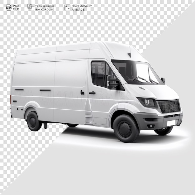 Isolated white van over transparent surface