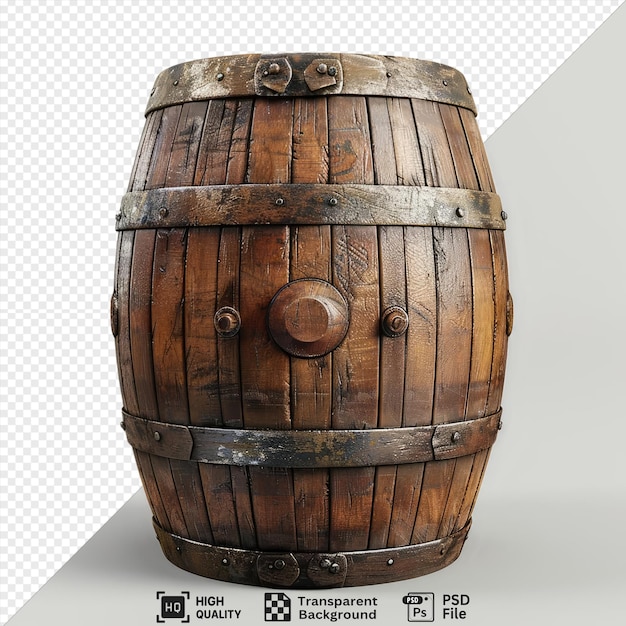 isolated wooden oak barrel png clipart with a dark shadow against a white wall png psd