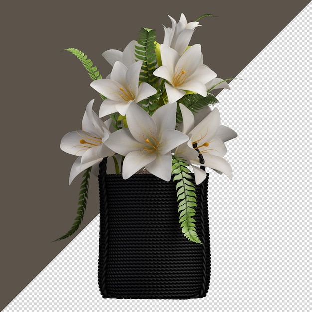 isolated wthite flower in vase in 3d rendering