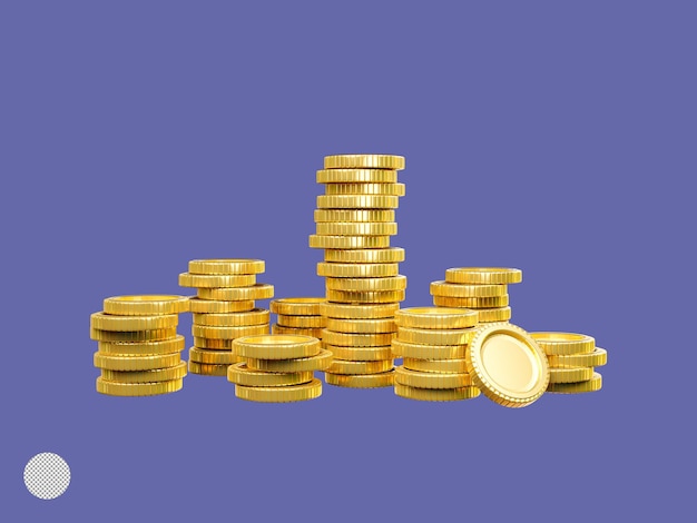 Isolation of increasing golden coin stacking and dropping for growth saving and business investment concept by 3d render illustration