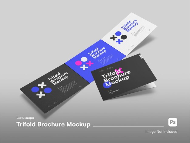 isometric A5 Trifold Landscape Brochure Realistic Mockup isolated