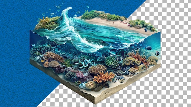 Isometric blue ocean with waves surfing background deep sea view with ocean surface under water