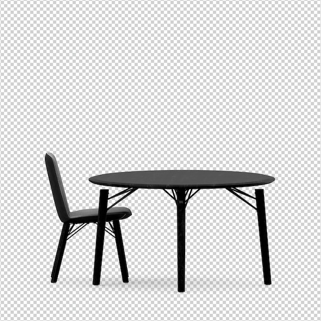 Isometric Chair and table 3D isolated rendering