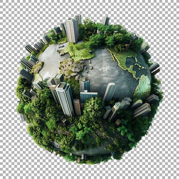 PSD isometric city on a globe on transparent background ai generated