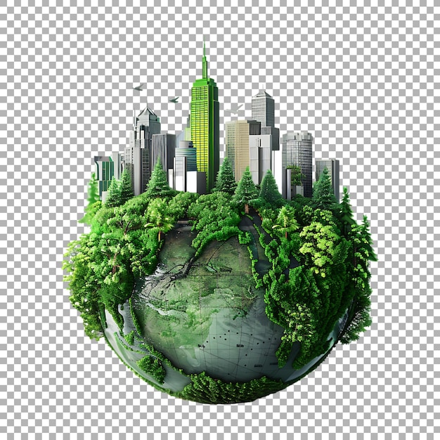 PSD isometric city on a globe on transparent background ai generated