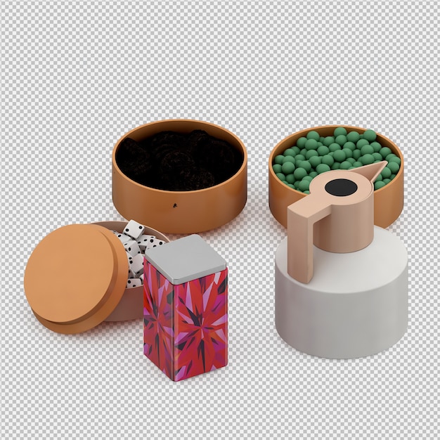 Isometric cup set 3D render