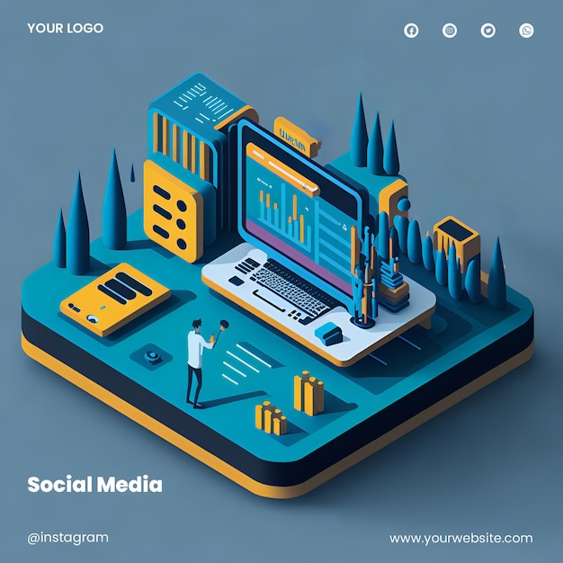 Isometric design template for social media