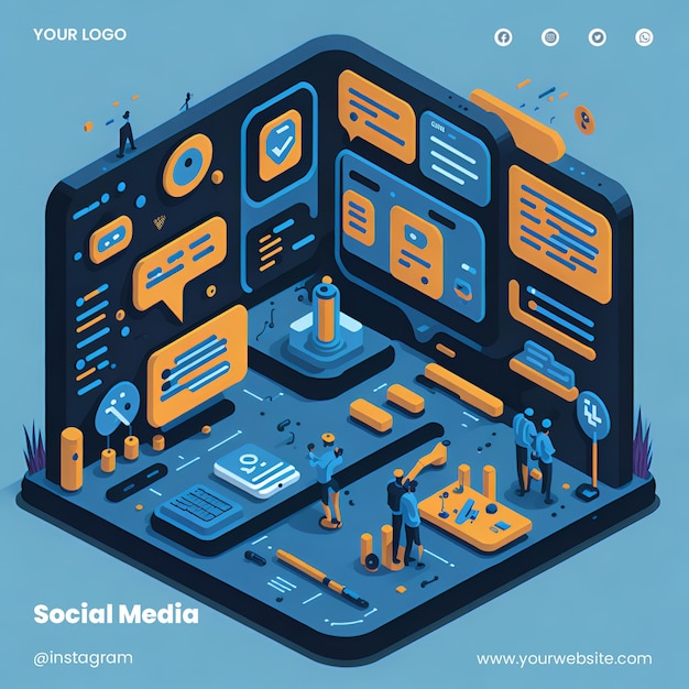 Isometric design template for social media