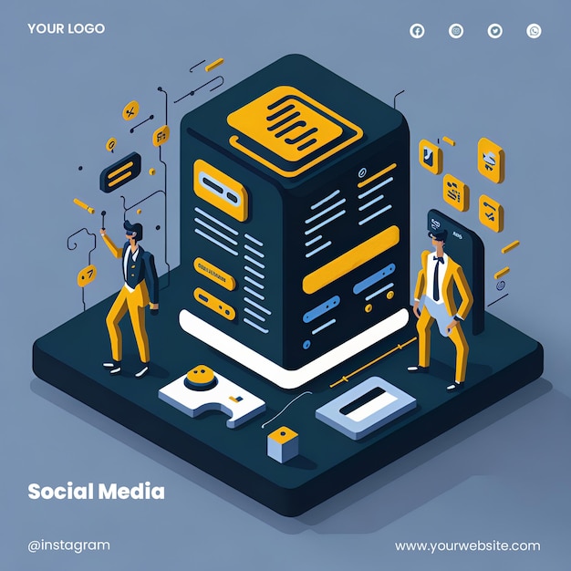 PSD isometric design template for social media