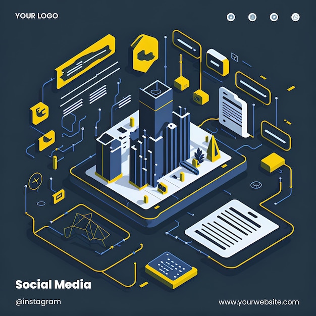 Isometric design template for social media