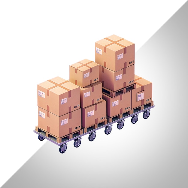 PSD isometric distribution container shipping warehouse isolated on transparent background