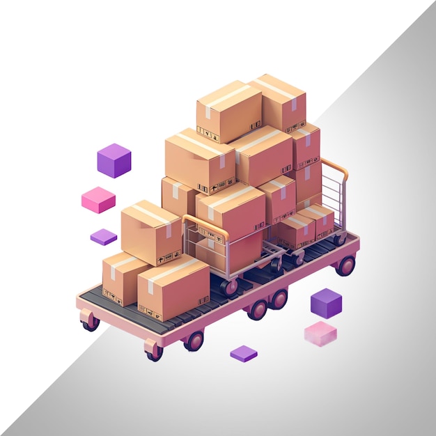 PSD isometric distribution container shipping warehouse isolated on transparent background