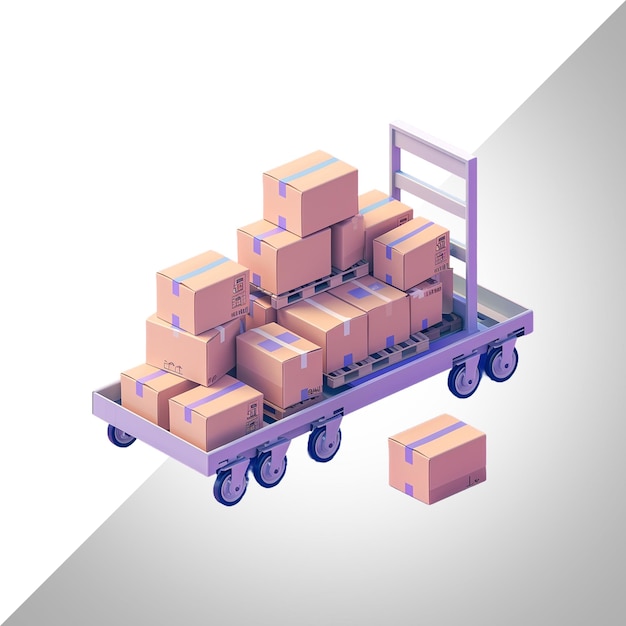 PSD isometric distribution container shipping warehouse isolated on transparent background