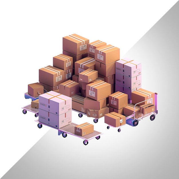 Isometric distribution container shipping warehouse isolated on transparent background