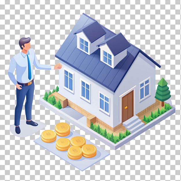 PSD isometric flat illustration of investment in real on transparent background