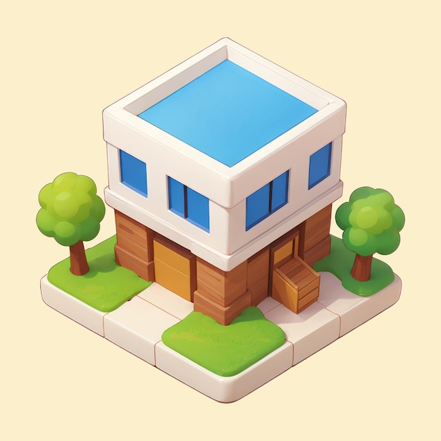 PSD isometric house icon cartoon illustration