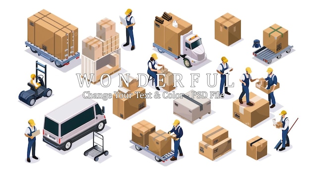 Isometric Illustration of Delivery and Warehouse Operations