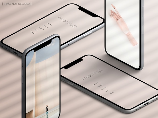 Isometric isolated smartphone device app screen mockup