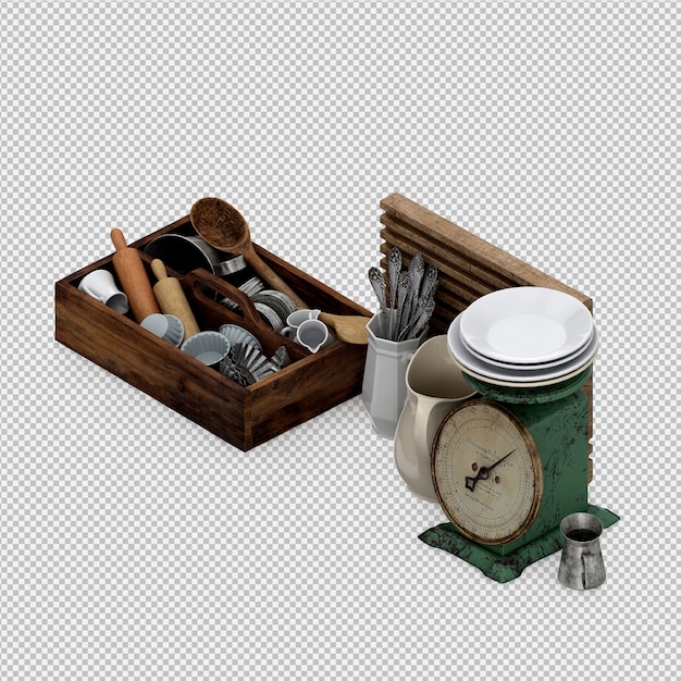 Isometric Kitchen utensils 3D render