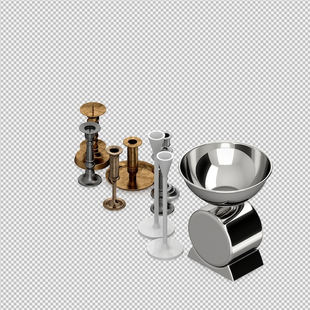 PSD isometric kitchen utensils 3d render